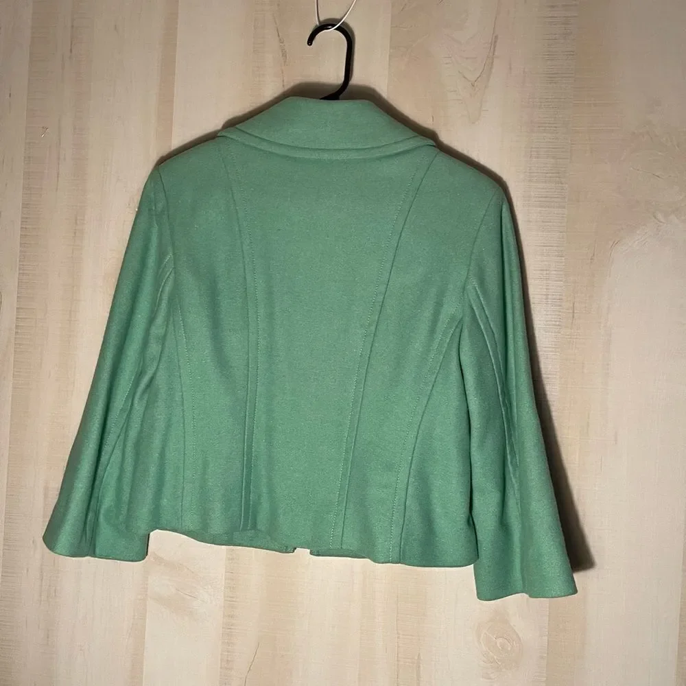 CABi green wool jacket blazer with navy polka dot‎ lining, size medium
